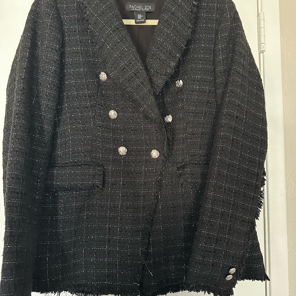 Rachel Zoe Black Tweed Double-Breasted Jacket